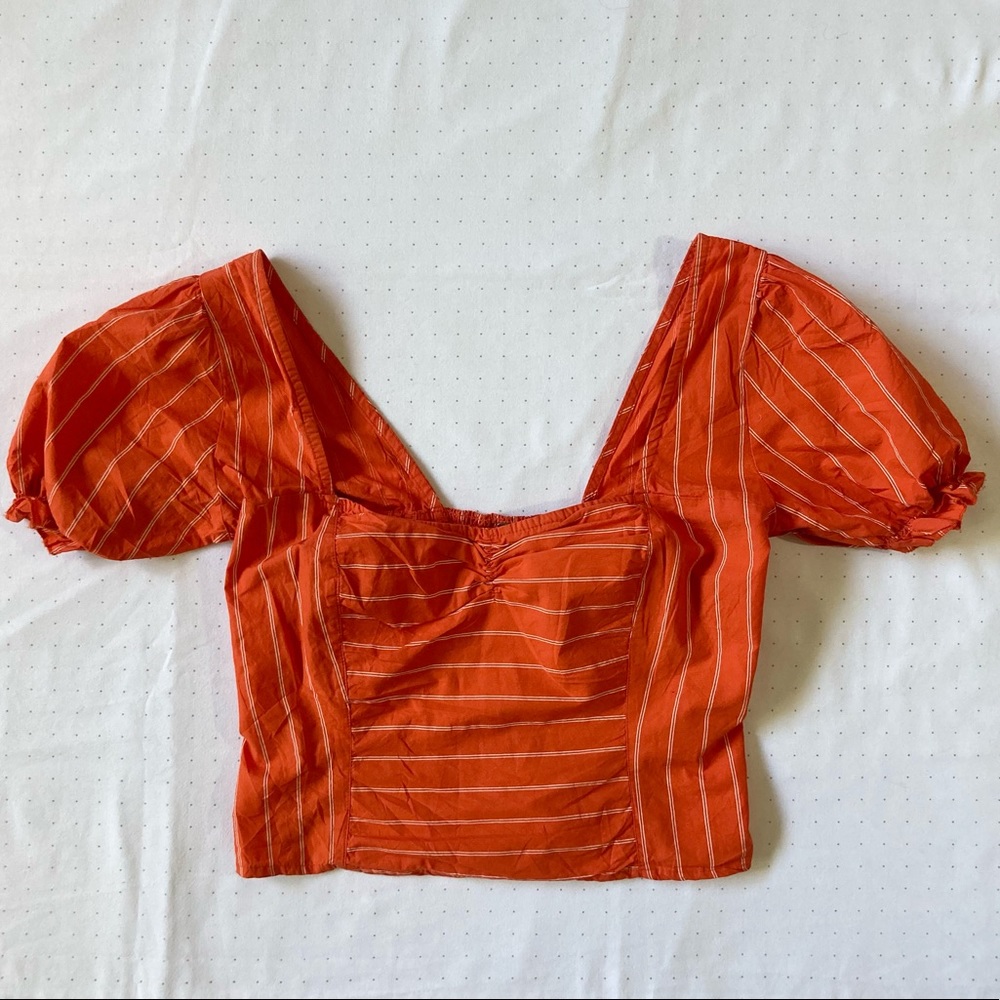 Free People Size Medium Coral Puff Sleeve Top
